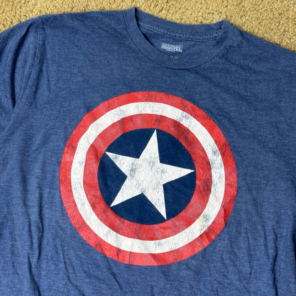 MARVEL CAPTAIN AMERICA SHIELD DISNEY DISNEYLAND M MEDIUM WOMENS BLUE SHIRT - Picture 2 of 3